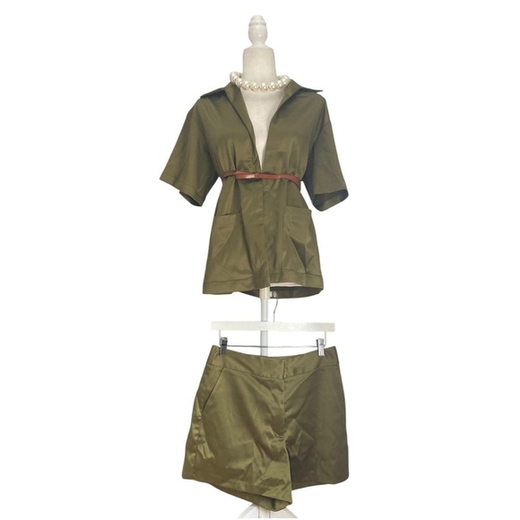 Gabrielle Union Silky Open Front Jacket And High Rise Shorts Chartreuse Green - Picture 2 of 12